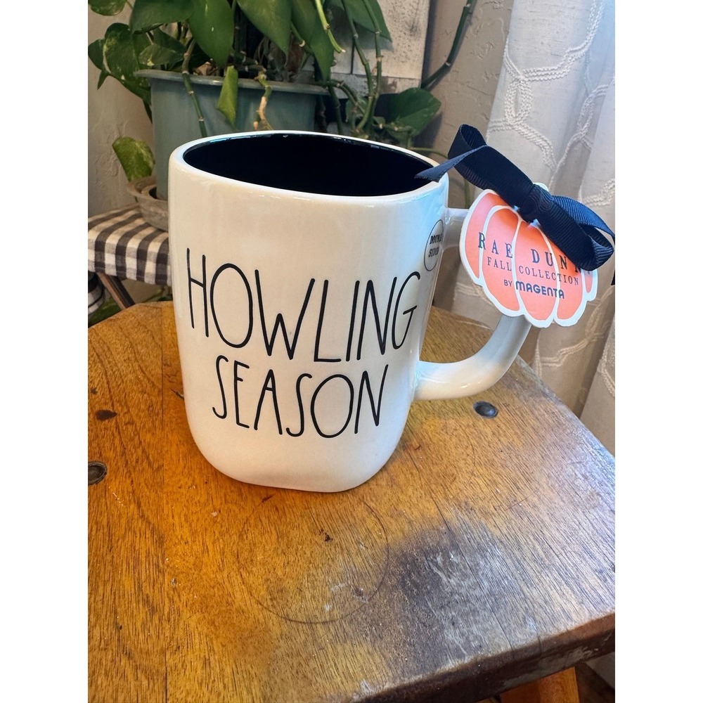Rae Dunn HOWLING SEASON ghost dog mug Halloween black inside Spooky